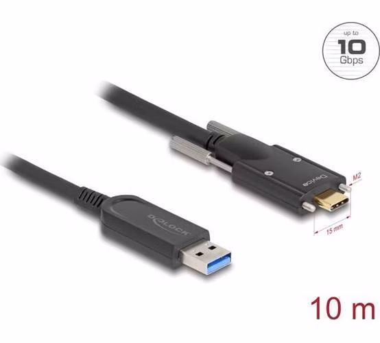 Delock Aktivní optický kabel USB 10 Gbps-A samec na USB Type-C™ samec se šrouby po stranách 10 m