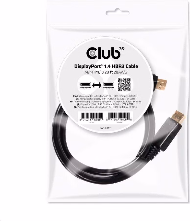 Club3D Certifikovaný Kabel DisplayPort 1.4 HBR3 8K60Hz (M/M), 1m