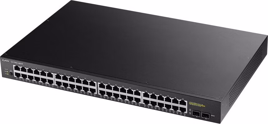 Zyxel GS1900-48HP v2 50portový gigabitový webový inteligentný PoE prepínač, 48x gigabitový RJ45 (24x PoE), 2x SFP, rozpočet PoE 170W