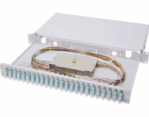 Digitus Fiber Optic Sliding Splice Box, 1U, Equipped 24x SC duplex, incl. M 25 Screw, Splice Cassette OM 3 Color Pigtails, Adapter