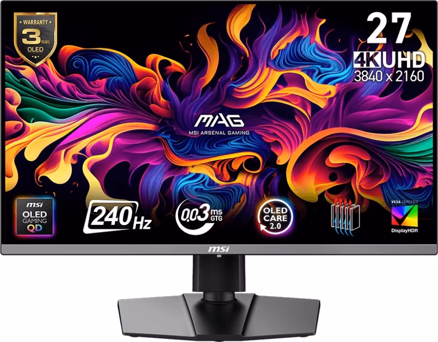 MSI Gaming MAG 272UP QD-OLED X24/ 26,5"/ 3840x2160/ OLED/ 0,03ms/ 240Hz/ 1000cd/m2/ 1500000:1/ HDMI/ DP/ VESA/ PIVOT