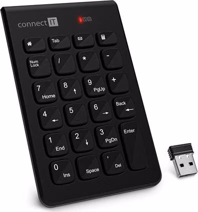 CONNECT IT NumCALC bezdrátová numerická klávesnice, (+ 1x AAA baterie zdarma), ČERNÁ