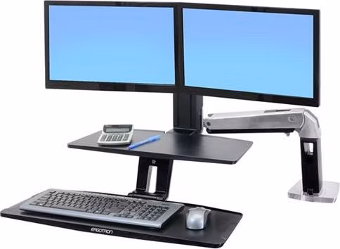 ERGOTRON WorkFit-A with Suspended Keyboard, Dual, 5" and WS, Polished Aluminum,stolní držák 2x mon.,kláv, deska