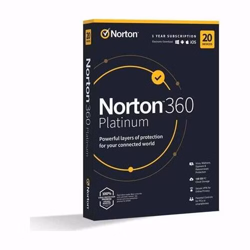 NORTON 360 PLATINUM 100GB CZ 1 uživatel 20 zařízení na 1 rok