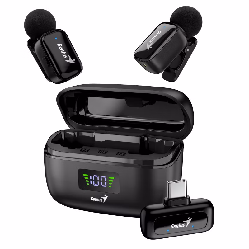 GENIUS duální bezdrátový mikrofon MIC-S900/ pro kreativce/ USB-C/ nabíjecí/ černý