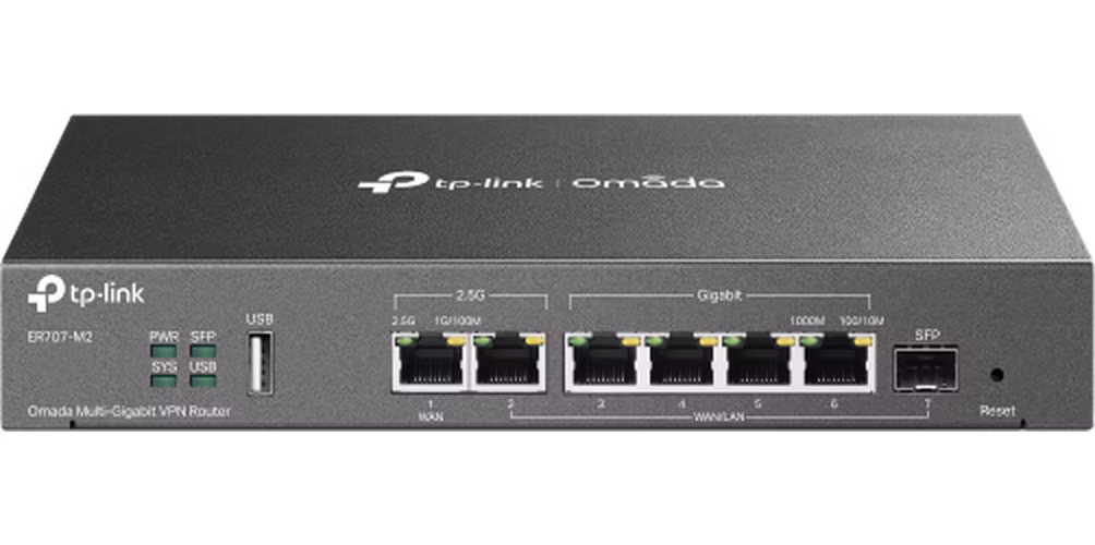 tp-link ER707-M2, Omada Multi-Gigabit VPN RouterPORT: 1× 2.5G RJ45 WAN Port, 1× 2.5G RJ45 WAN/LAN Port, 1× Gigabit SFP WAN/LAN