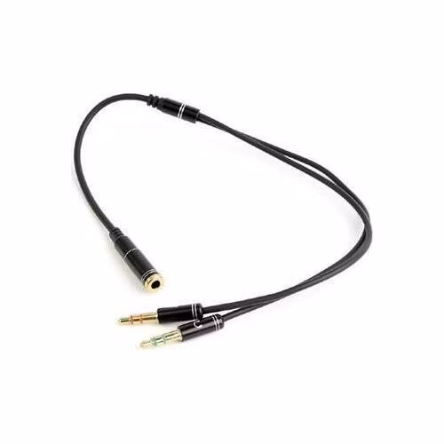 Gembird audio adaptér 3.5 mm 4-pin (F) na 2 x 3.5 mm stereo jack (M), kovové, kábel 0.2m