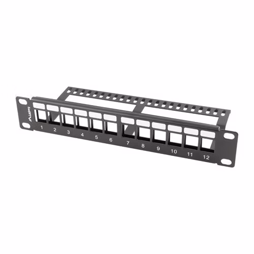 LANBERG PATCH PANEL 12 PORTŮ 1U S ORGANIZÉREM PRO KEYSTONE MODULY ČERNÝ