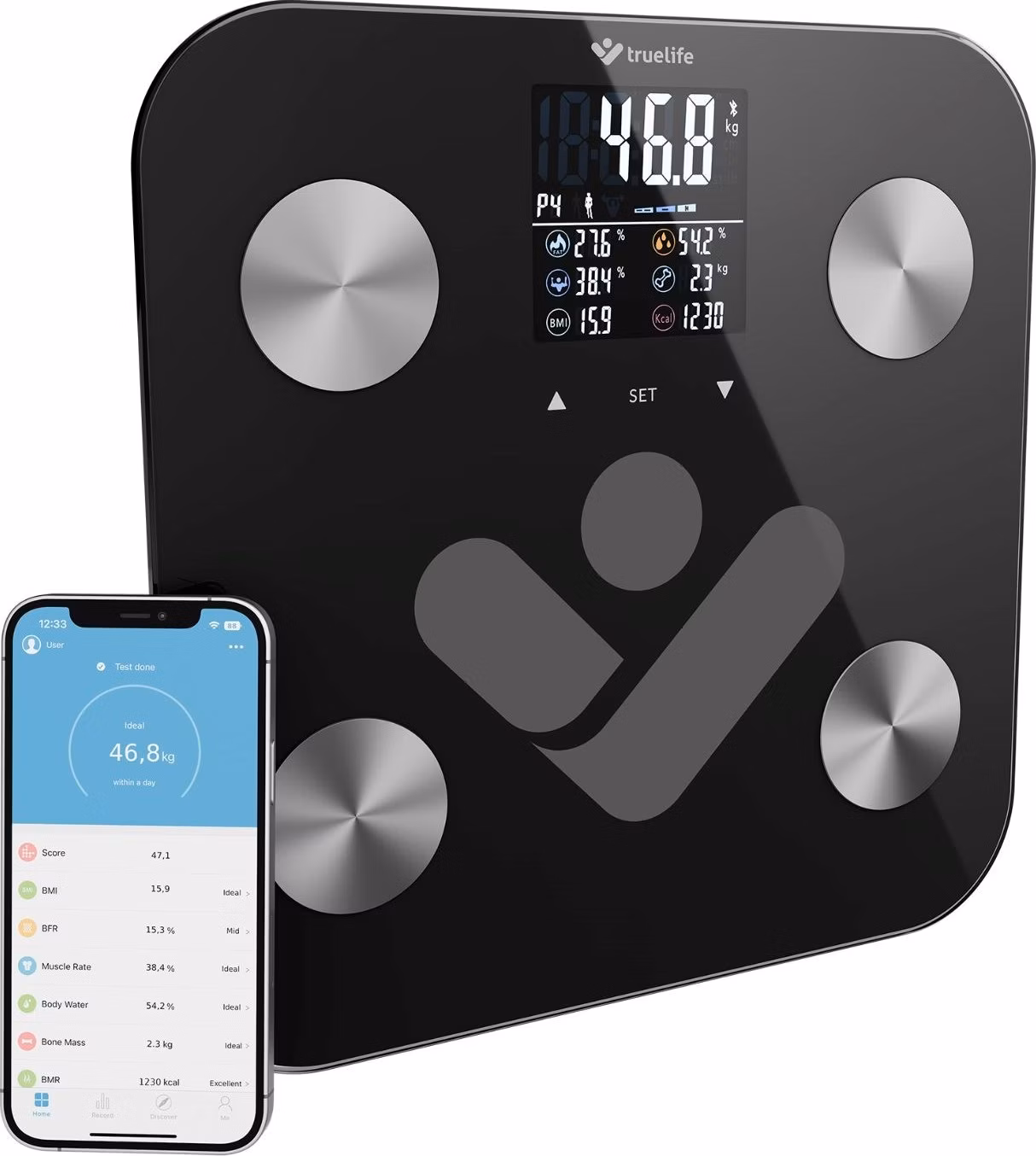 TrueLife FitShape S6 BT - Bioelektrická impedanční bluetooth váha - černá