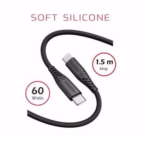SWISSTEN DATOVÝ KABEL SOFT SILICONE USB-C / USB-C 1,5 M 60W ČERNÝ - pokrčená krabička