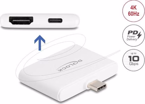Delock Adaptér z rozhraní USB Type-C™ na HDMI 4K 60 Hz a USB Type-C™ Data + PD 94 W