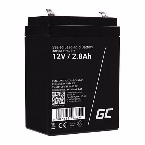 Green Cell AGM VRLA 12V 2.8Ah maintenance-free battery for the alarm system, cash register, toys