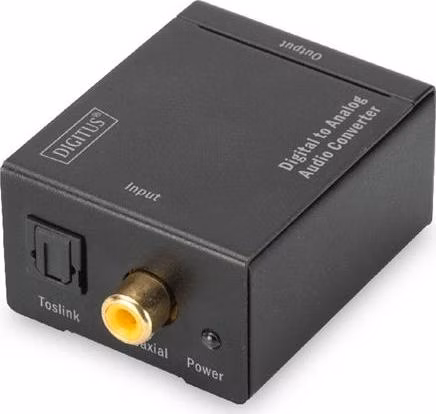 Digitus Převod z digitálního na analogový s kovovým pouzdrem Coaxial/Toslink na BNC (Cinch), napájení 5V / 1A