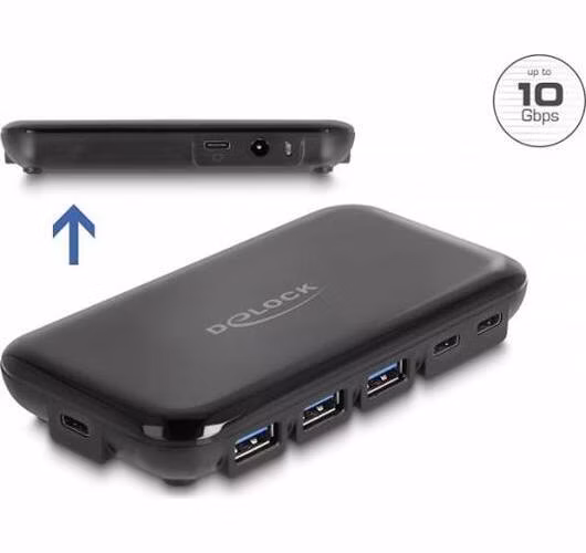 Delock 7 portový rozbočovač USB 3.2 Gen 2 se 4 porty USB Typu-A a 3 porty USB Type-C™