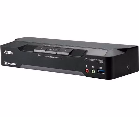 ATEN 2-Port 4K DisplayPort Dual Display Mini-Matrix Boundless KVM Switch