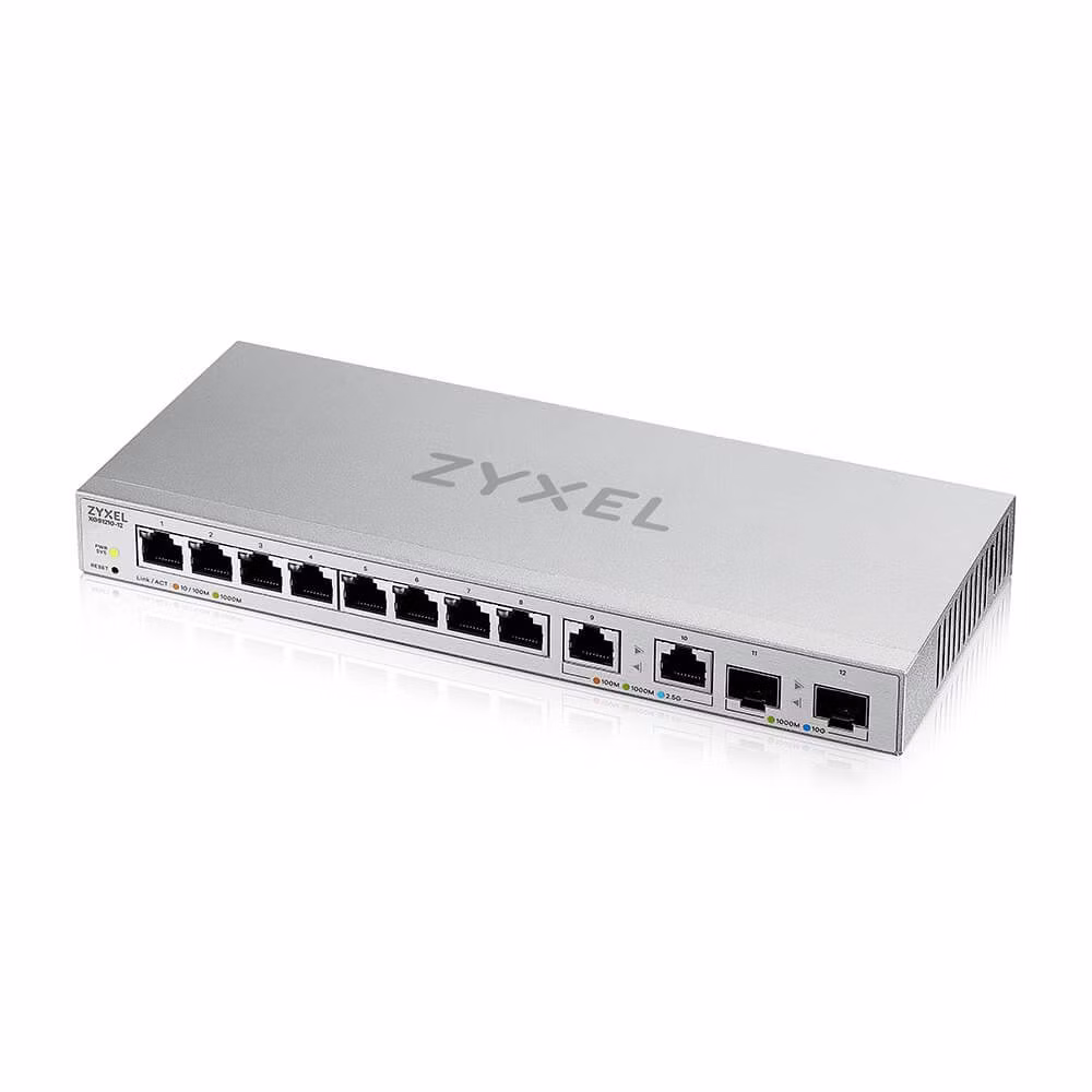 Zyxel XGS1210-12 12-portový gigabitový webovo riadený prepínač, 8x gigabitový RJ45, 2x 2,5GbE RJ45, 2x SFP+