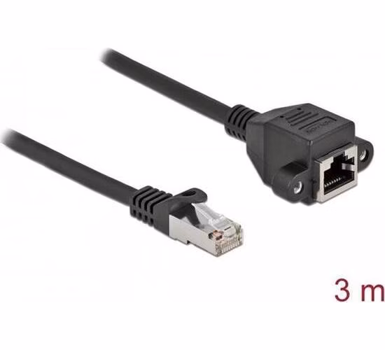 Delock Prodlužovací síťový kabel, ze zástrčky S/FTP RJ45 na zásuvku RJ45, Cat.6A, délka 3 m, černý