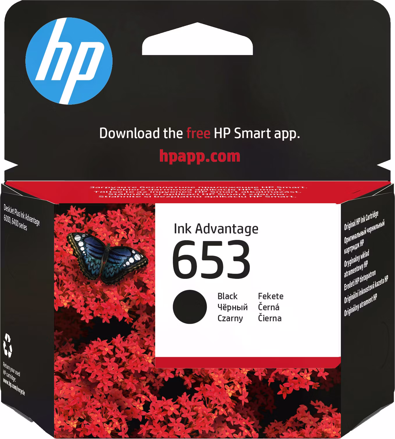 Čierna originálna atramentová kazeta HP 653 Ink Advantage