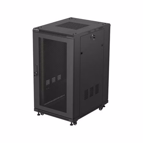 19" VOLNĚ STOJÍCÍ RACKOVÁ SKŘÍŇ 22U/600X800 (FLAT PACK) SE SÍŤOVÝMI DVEŘMI ČERNÁ LANBERG