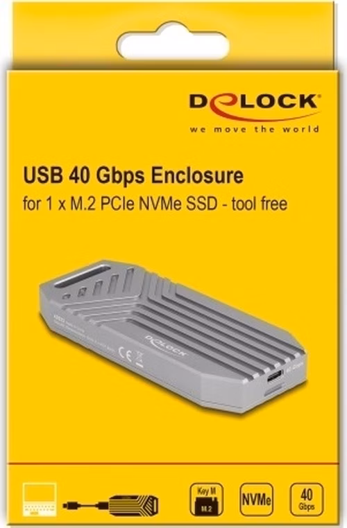 Delock Kryt SSD M.2 NVMe, USB, 40 Gbps - beznástrojový