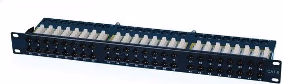 OXnet 19" patch panel 48port Cat6, UTP, blok UNI 110, vyväz. lišta, 1U,čierny