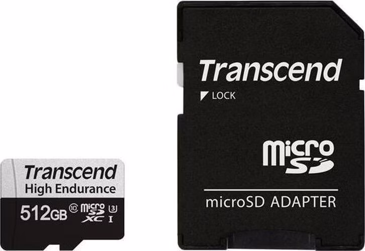 Transcend 512GB microSDXC 350V UHS-I U1 (Class 10) High Endurance paměťová karta, 95MB/s R, 45MB/s W
