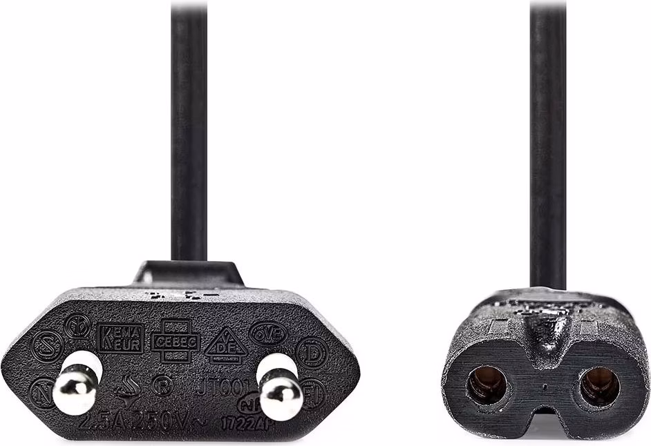 NEDIS napájecí kabel pro adaptéry/ Euro zástrčka - konektor IEC-320-C7/ přímý-přímý/ dvoulinka/ černý/ bulk/ 1m