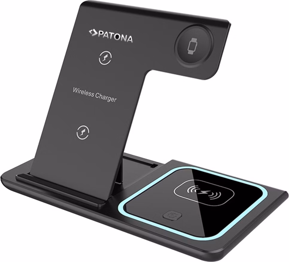 PATONA bezdrátová nabíječka 3v1, pro Iphone, Apple Watch a sluchátka Airpods, vstup 9V/2A, 5V/3A