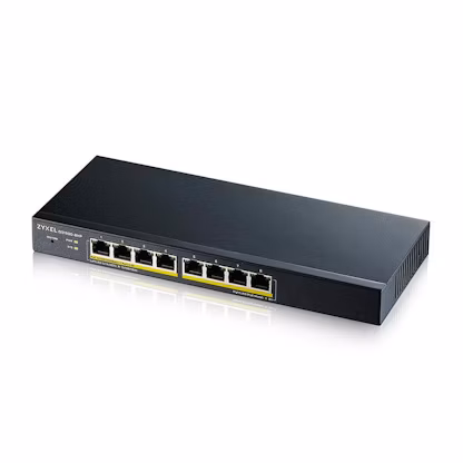 Zyxel GS1900-8HP v3 8-portový stolový gigabitový webový inteligentný PoE switch: 8x Gigabit metal, IPv6, PoE budget 70W, bez ventilátora