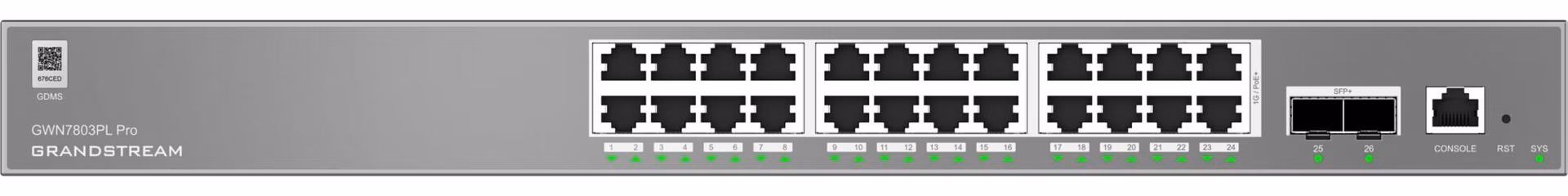 Grandstream GWN7803PL Pre L2++ Managed switch, 24x 1Gb RJ45, PoE+, SFP+, DHCP, CLI, VLAN