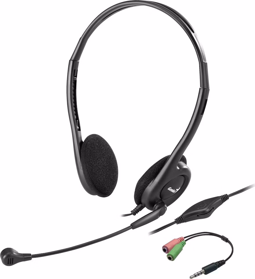 Genius HS-200C Headset, drátový, náhlavní, mikrofon, redukce na 1× 3,5 mm jack, černý