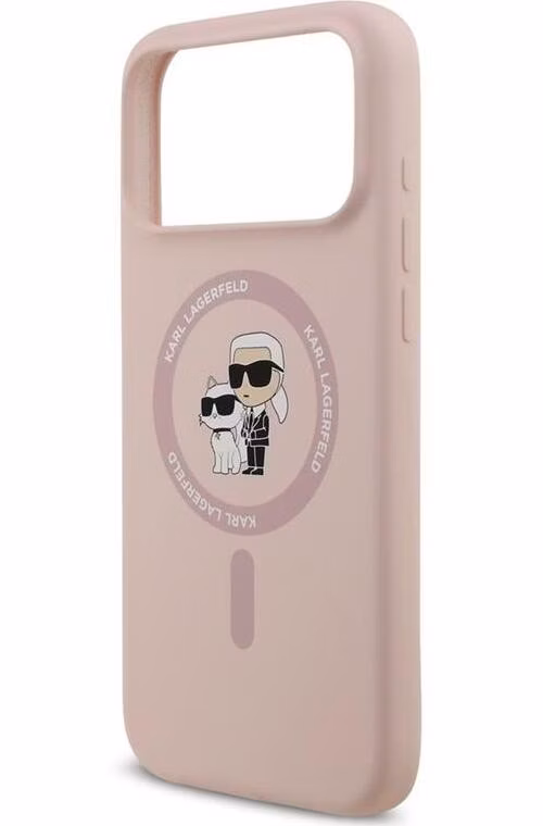 Karl Lagerfeld Liquid Silicone Karl and Choupette MagSafe kryt iPhone 18 Pro Max ružový
