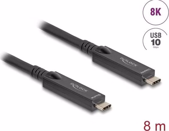 Delock Aktivní optický kabel USB-C™ 8K Video + Data + PD, délka 15 m