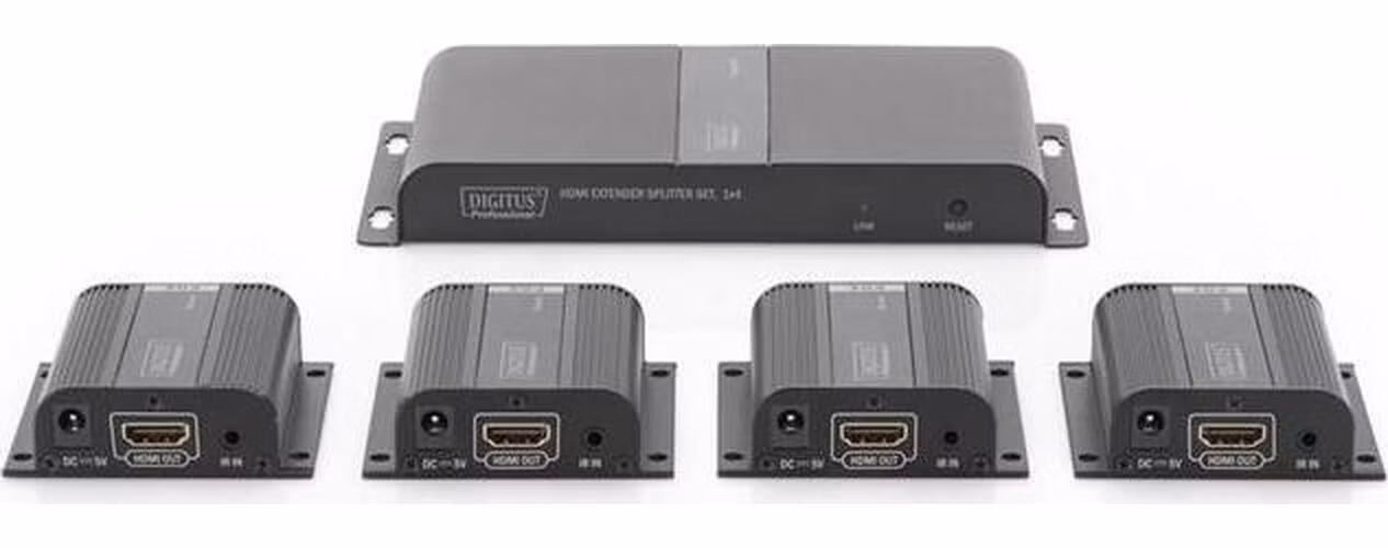 Digitus Sada HDMI Extender Rozbočovač, 1x4, 40 m, 1080p přes síťový kabel (CAT6 / 6a / 7), 1x výstup HDMI Loop out