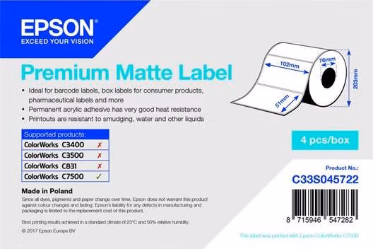 EPSON Premium Matte Label - Die-cut Roll: 102mm x 51mm, 2310 labels
