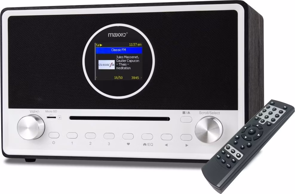 Maxxo internet. rádio CD03 /DAB+ /FM /Wifi /BT /CD přehr. /stereo rep. /dál, ovl /line out /české menu /UPnP,DLNA /budik