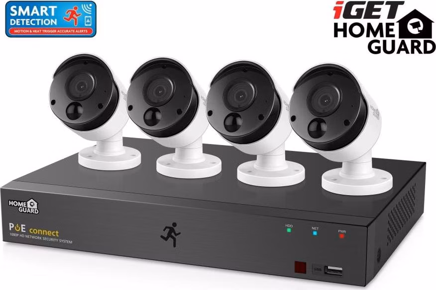 iGET HOMEGUARD HGNVK85304 - systém s PoE napájením, 8-kanálové NVR + 4x HGNVK930CAM FullHD kamera
