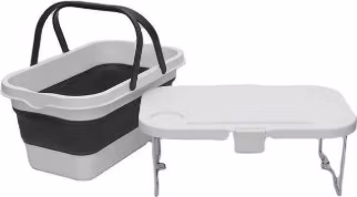 PLATINET KEMPINGOVÝ PIKNIKOVÝ KOŠÍK 47X29X23,5 CM, 16L, SKLÁDACÍ, S VÍKEM 2V 1 / STŮL BÍLÁ-ŠEDÁ