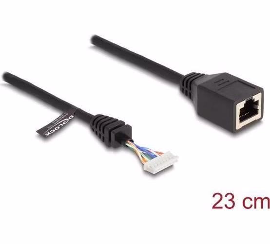 Delock Kabel ze zásuvky RJ45 na zásuvkový pinový konektor, 2,00 mm, 8 pinový Cat.5e, 23 cm, černý