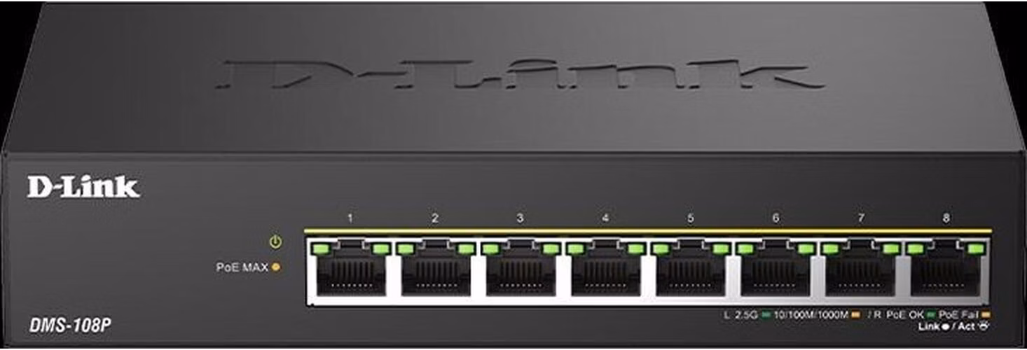 D-Link DMS-108P/E 8-Port 2.5G Multi-Gigabit Unmanaged PoE Switch