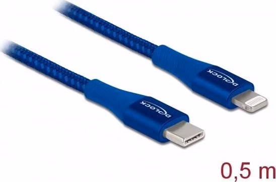 Delock Datový a nabíjecí kabel USB Type-C™ na Lightning™ pro iPhone™, iPad™ a iPod™ modrý 0,5 m MFi
