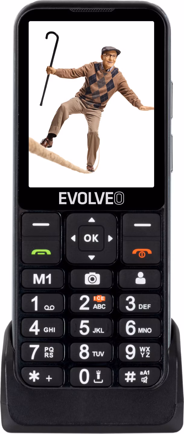 EVOLVEO EasyPhone LT, mobilní telefon pro seniory s nabíjecím stojánkem (černá barva)