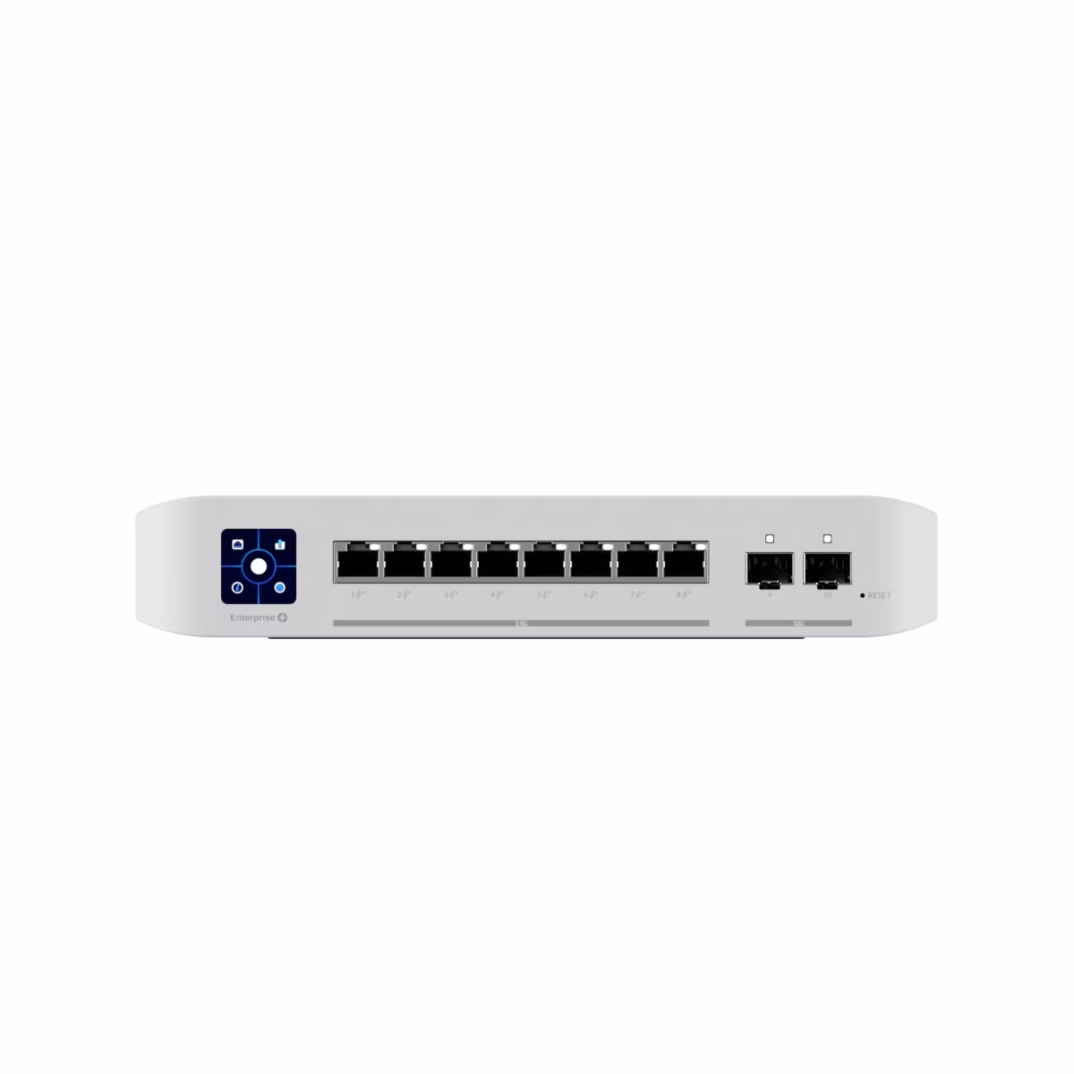 UBNT USW-Enterprise-8-PoE [8x 2.5G RJ45, 2x 10G SFP+, 120W rozpočet PoE, PoE+ 802.3af/at, 1,3" dotykový displej]