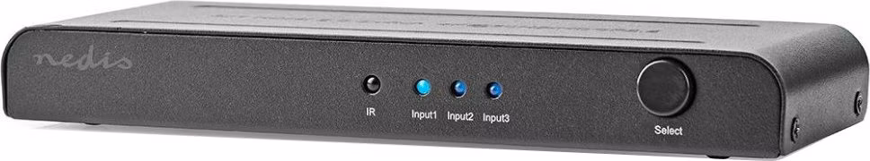 NEDIS HDMI přepínač/ 3x HDMI vstup/ 1x HDMI výstup/ 4K@60Hz/ dálkové ovládání/ box/ kov/ antracit