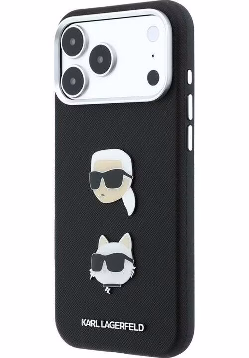 Karl Lagerfeld PU Semi Wrap Saffiano K&amp;CH Heads kryt iPhone 18 Pro Max čierny