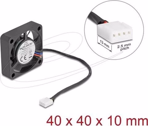 Delock Axiální ventilátor: 12 V DC, 40 x 40 x 10 mm, černý