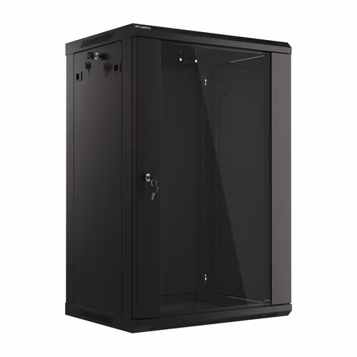 LANBERG 19" RACKOVÁ SKŘÍŇ PRO MONTÁŽ NA STĚNU 18U/600X450 (v rozloženém stavu) S PROSKLENÝMI DVEŘMI ČERNÁ V2