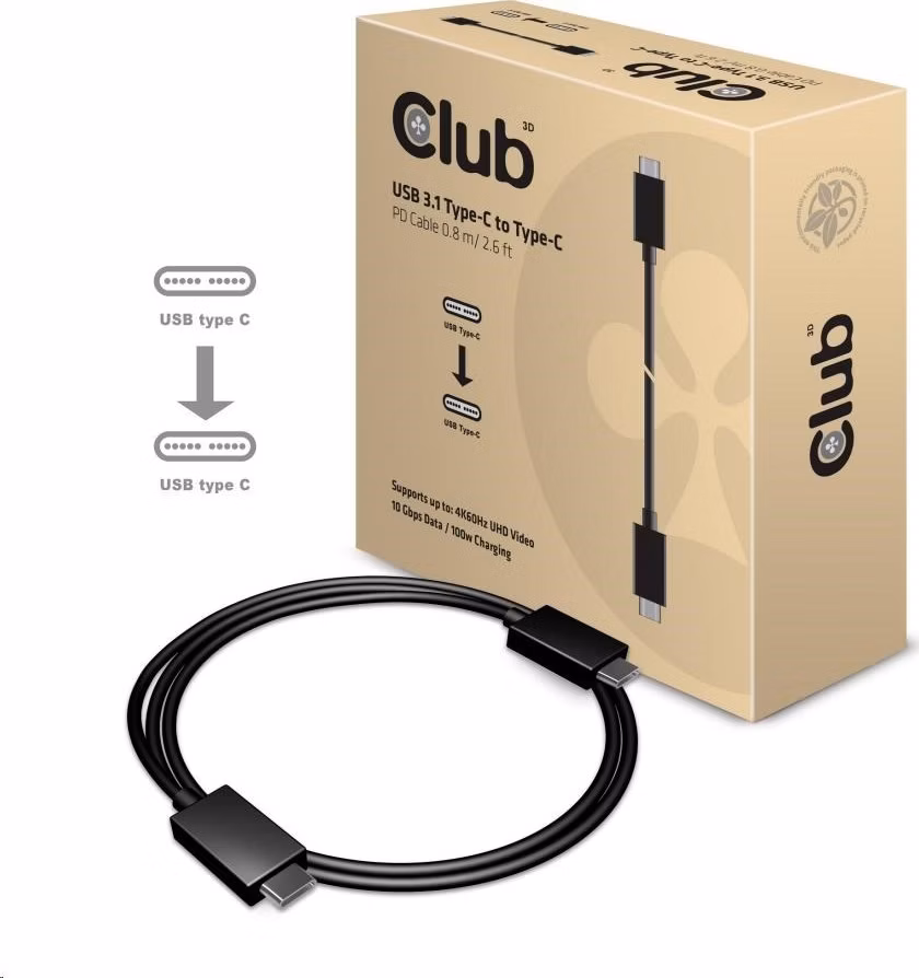 Club3D Kabel USB 3.1 typ C Gen2 4K60Hz UHD Power Delivery 100W, (M/M), 80cm