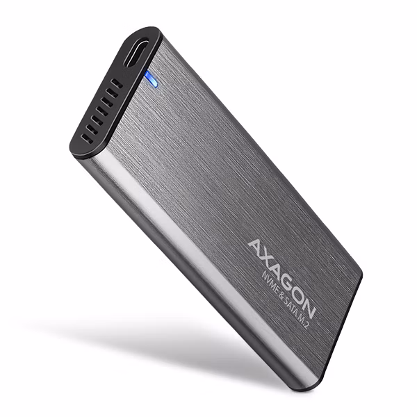 AXAGON EEM2-SG2, USB-C 3.2 Gen 2 - M.2 NVMe &amp; SATA SSD kovový RAW box, bezšroubkový, stříbrný