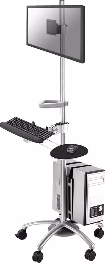 Neomounts FPMA-MOBILE1800 / Mobile Workplace Floor Stand (monitor, keyboard/mouse &amp; PC) / Silver